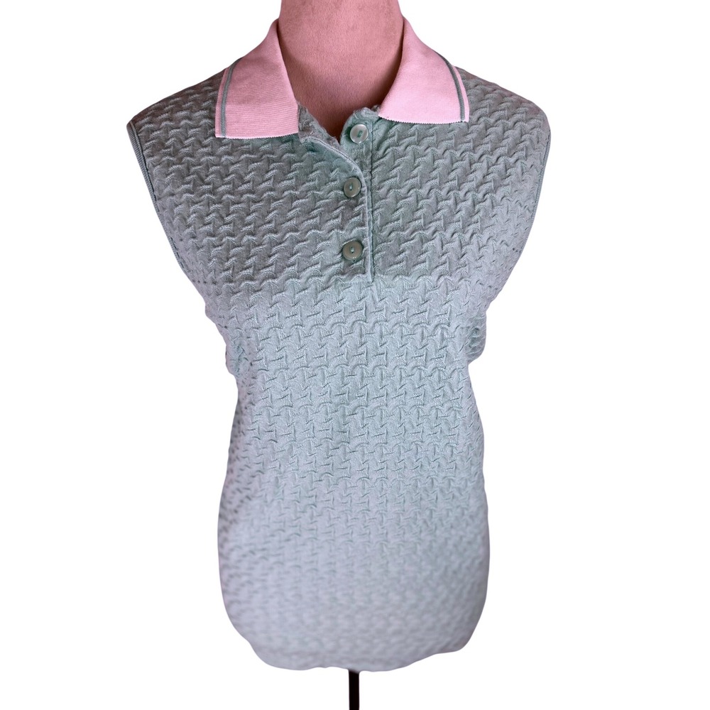 Donnkenny Classics Women's Sleeveless‎ Polo Textured Knit Mint Shirt Size Large